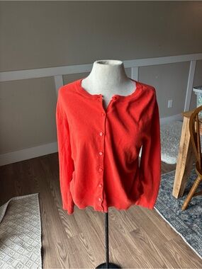 New York & Company Coral Red Button Front Crew Cardigan